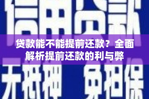 屏边贷款能不能提前还款？全面解析提前还款的利与弊